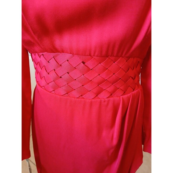 P.J. KLEIN Women's Dress Red Long Sleeve Round Neck 9/10 Office Career - Picture 3 of 16